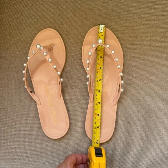 Stuart Weitzman Goldie Jelly Flip Flop Pearls Size US 8 EU 39 Dusty Pink - Picture 6 of 9